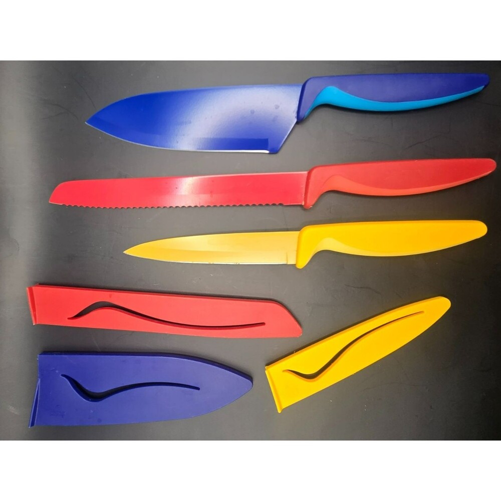 Kuhn Rikon Colori+ 3-Piece Knife Set with Sheaths – Chef, Bread & Paring Knives